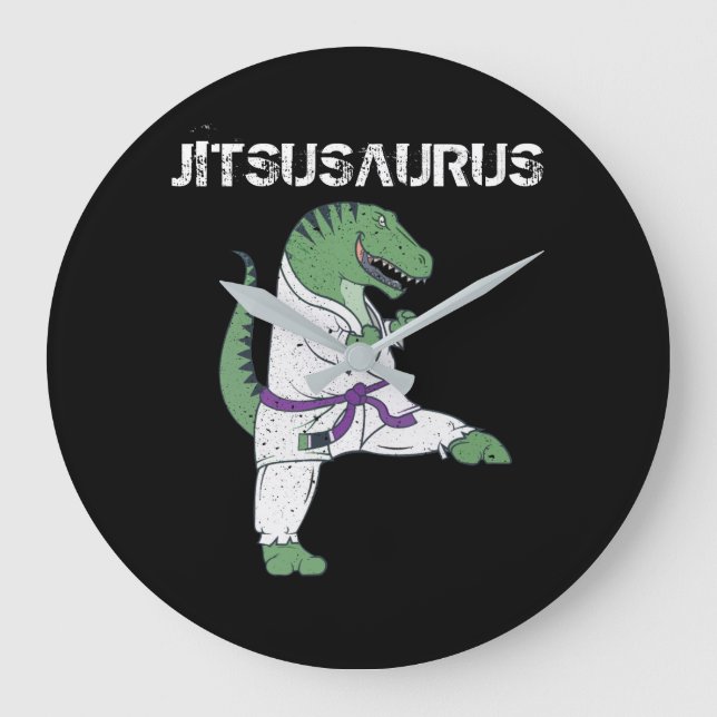 Grande Horloge Ronde Drôle Jujitsu, T-Rex Jiu Jitsu Cadeaux de ceinture (Recto)