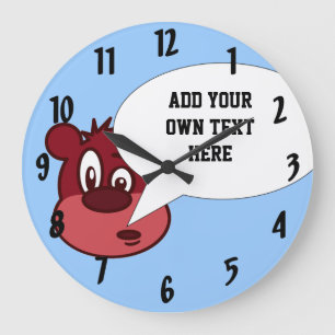 Grande Horloge Ronde Drôle ours de dessin animé & bulle de discours