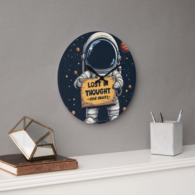 Grande Horloge Ronde Drôle perdu dans la pensée astronaute l'illustrati (Bureau)