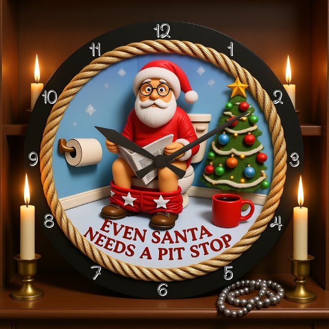 Grande Horloge Ronde Drôle Père Noël Pit Stop Toilet (Créateur téléchargé)