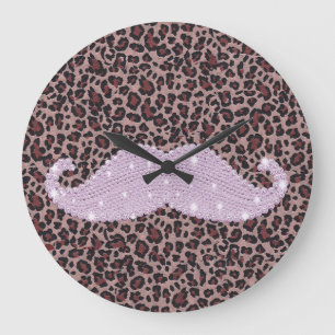 Grande Horloge Ronde Drôle Pink Bling Moustache Et Motif Poster de anim