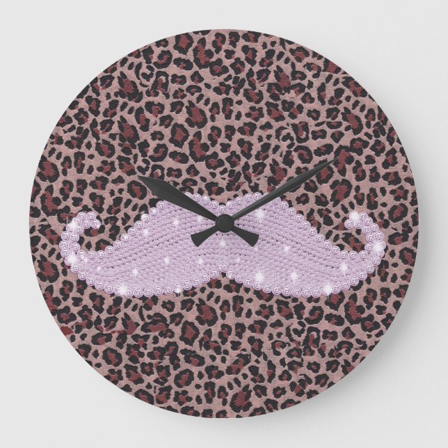Grande Horloge Ronde Drôle Pink Bling Moustache Et Motif Poster de anim (Recto)