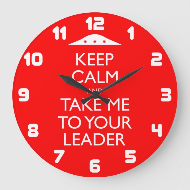 Grande Horloge Ronde Drôle Retro UFO garder le calme (Recto)