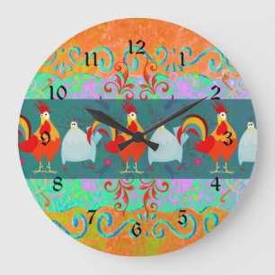 Grande Horloge Ronde Drôle Rooster Hen Drôle Dons animal de ferme de po