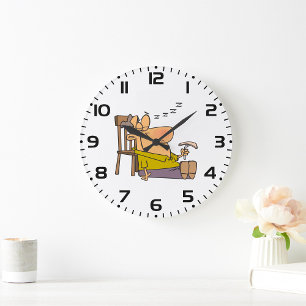 Grande Horloge Ronde Drôle Sleepy Man Napping avec Sandwich