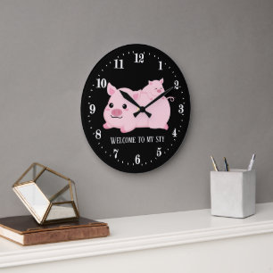 Grande Horloge Ronde drôles amoureux de cochon stagne ajouter du texte