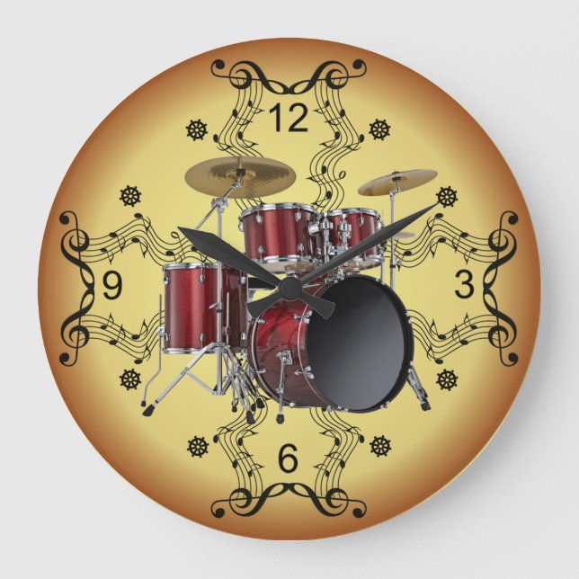 Grande Horloge Ronde Drum Set ~ Musical Scroll ~ Golden Background ~ (Recto)