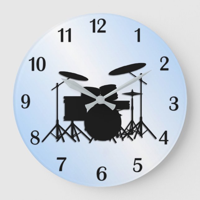 Grande Horloge Ronde Drums Musique Design bleu (Recto)