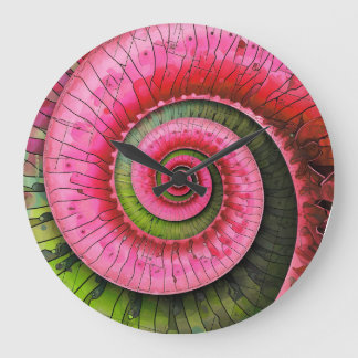 Grande Horloge Ronde Dubman Designs : Fibonacci rose et vert lumineux