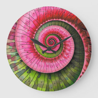 Grande Horloge Ronde Dubman Designs : Fibonacci rose et vert lumineux