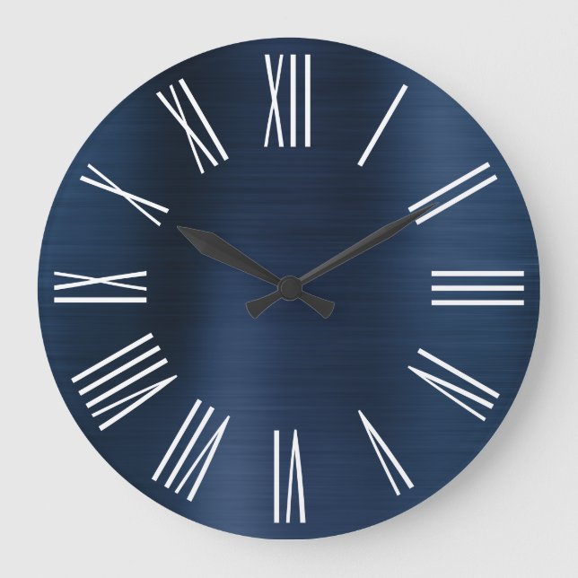 Grande Horloge Ronde Dusty Navy Blue Ombre Foil White Roman Numéros (Recto)