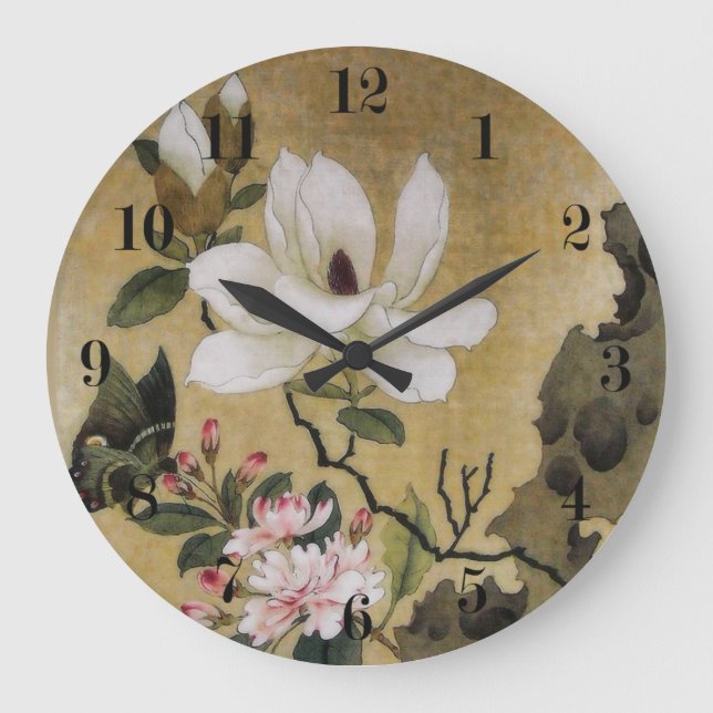 Grande Horloge Ronde Dynastie Magnolia Fleur et Papillon (Recto)