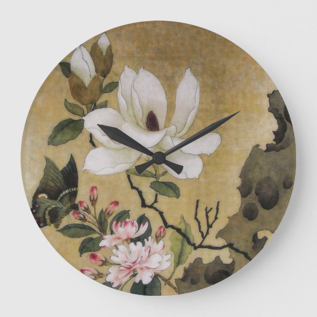 Grande Horloge Ronde Dynastie Magnolia Fleur et Papillon (Recto)