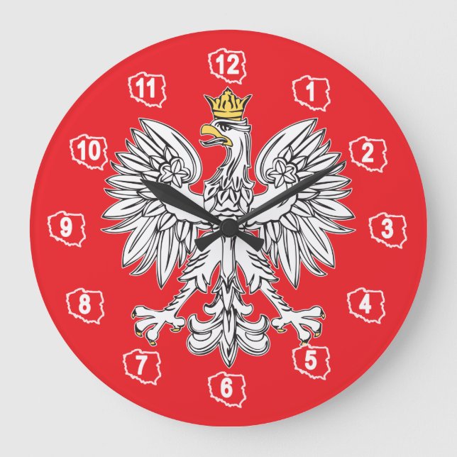 Grande Horloge Ronde Eagle polonais avec l'horloge murale de couronne (Recto)