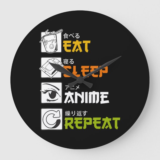 Grande Horloge Ronde Eat Sleep Anime Repeat Venin Idea Cosplayer (Recto)
