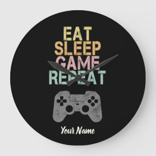 Grande Horloge Ronde Eat Sleep Jeu de répétition Dire cadeau pour le 