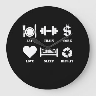 Grande Horloge Ronde Eat Train Work Love Sleep Repeat Motivational Gym
