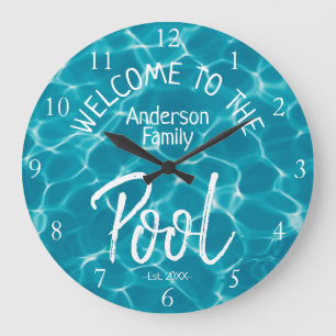 Grande Horloge Ronde Eau Aqua personnalisée Bienvenue dans la piscine f