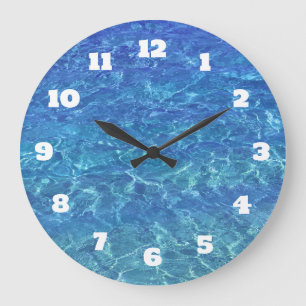 Grande Horloge Ronde Eau Bleue Plage Abstraite Côte Décor Nautique