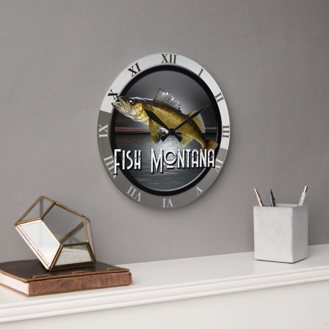 Grande Horloge Ronde Eau de la lune et brochet de walleye (Bureau)
