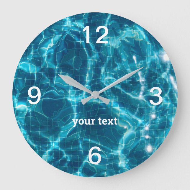 Grande Horloge Ronde Eau de la piscine avec votre texte Acrylique horlo (Recto)