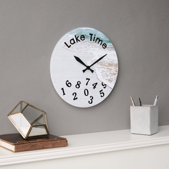 Grande Horloge Ronde Eau Du Lac Sur Le Bois Blanchi (Bureau)