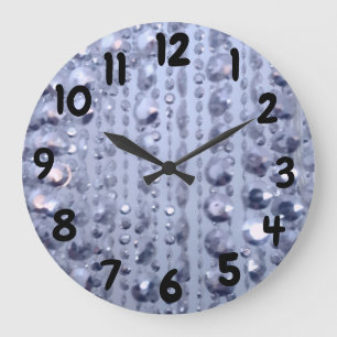Grande Horloge Ronde Éblouissante Glitterie perles Bleues Grandes Horlo
