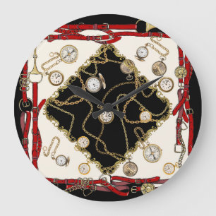 Grande Horloge Ronde Écart vintage : Motif d'horloge à chaîne