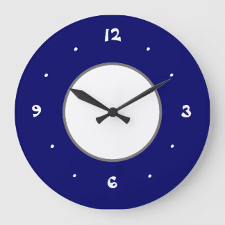 Grande Horloge Ronde Écelle de cuisine bleu et blanc simpliste