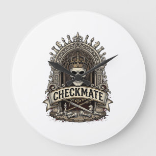 Grande Horloge Ronde Échec et mat Roi Crâne Échecs Vintage
