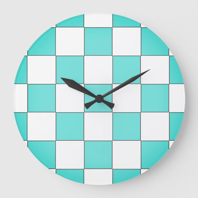 Grande Horloge Ronde Échecboard Cyan Vert (Recto)