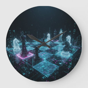 Grande Horloge Ronde Échecs Cyberpunk, jeu de société numérique néon S