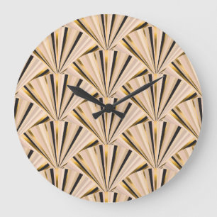 Grande Horloge Ronde Echelles Art Déco : Glamour d'or géométrique