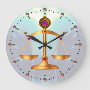 GRANDE HORLOGE RONDE ÉCHELLES D'OR DE LA LOI AVEC PIERRES GEM, SYMBOLE