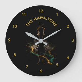 Grande Horloge Ronde Échiquier de luxe Roi Émeraude Or Nom personnalisé