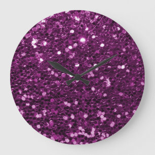 Grande Horloge Ronde Éclats de Parties scintillant violet Faux