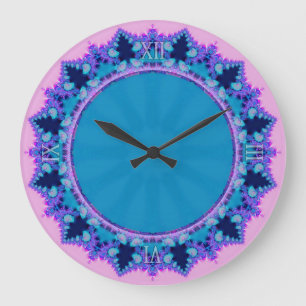 Grande Horloge Ronde Écluse murale en dentelle bleue violette rose