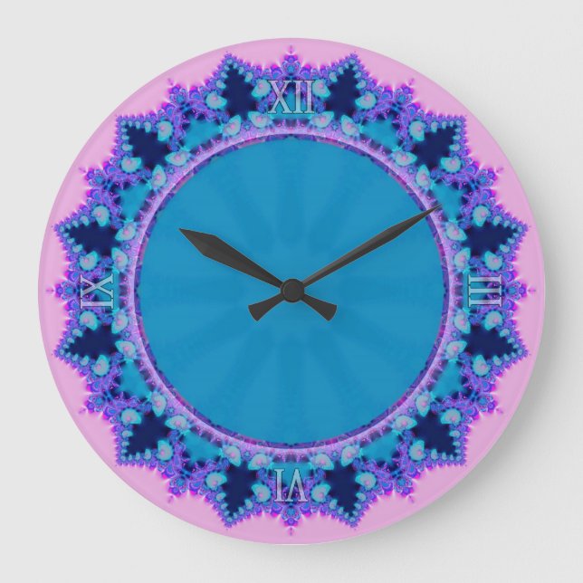 Grande Horloge Ronde Écluse murale en dentelle bleue violette rose (Recto)