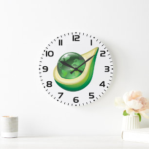 Grande Horloge Ronde Eco Earth Avocado Globe Planète durable