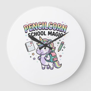 Grande Horloge Ronde École de crayon licorne Magie charmante Merch Des