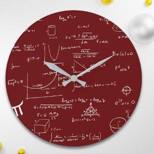 Grande Horloge Ronde École d'équations mathématiques manuscrites Maroon