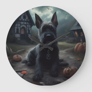 Grande Horloge Ronde Ecosse Terrier Citrouille Halloween effrayant