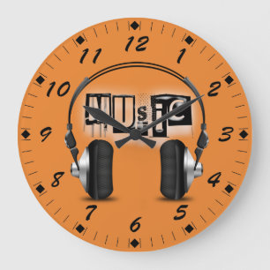 Grande Horloge Ronde Écouteurs frais avec la musique de mot