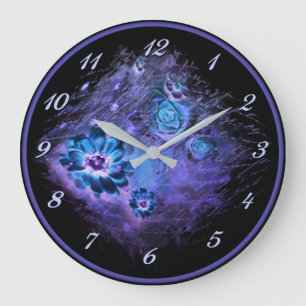 Grande Horloge Ronde Écrit dans l'horloge murale florale de bleu de