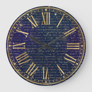 Grande Horloge Ronde Écriture manuscrite vintage bleu foncé et paillett