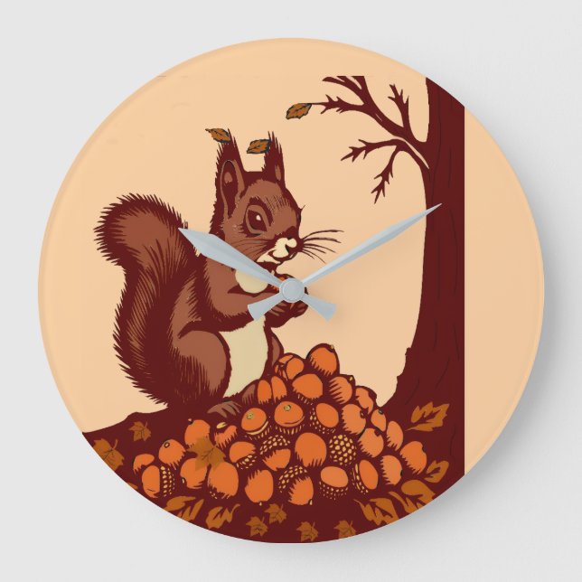 🐿️ Grande Horloge Ronde Écureuil d'Automne (Recto)