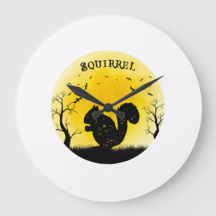 Grande Horloge Ronde Écureuil Halloween Vintage Rétro Lune