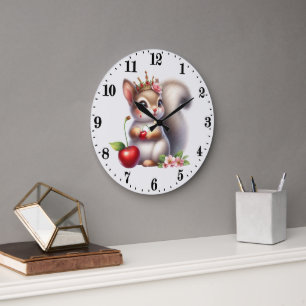 Grande Horloge Ronde Écureuil mignon amateur de cerise