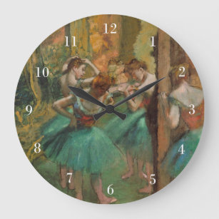 Grande Horloge Ronde Edgar Degas Danseuses Impressionniste rose et vert
