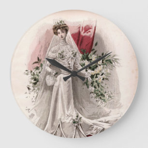 Grande Horloge Ronde Edwardian Lady En Mariage Gown Vintage Mode